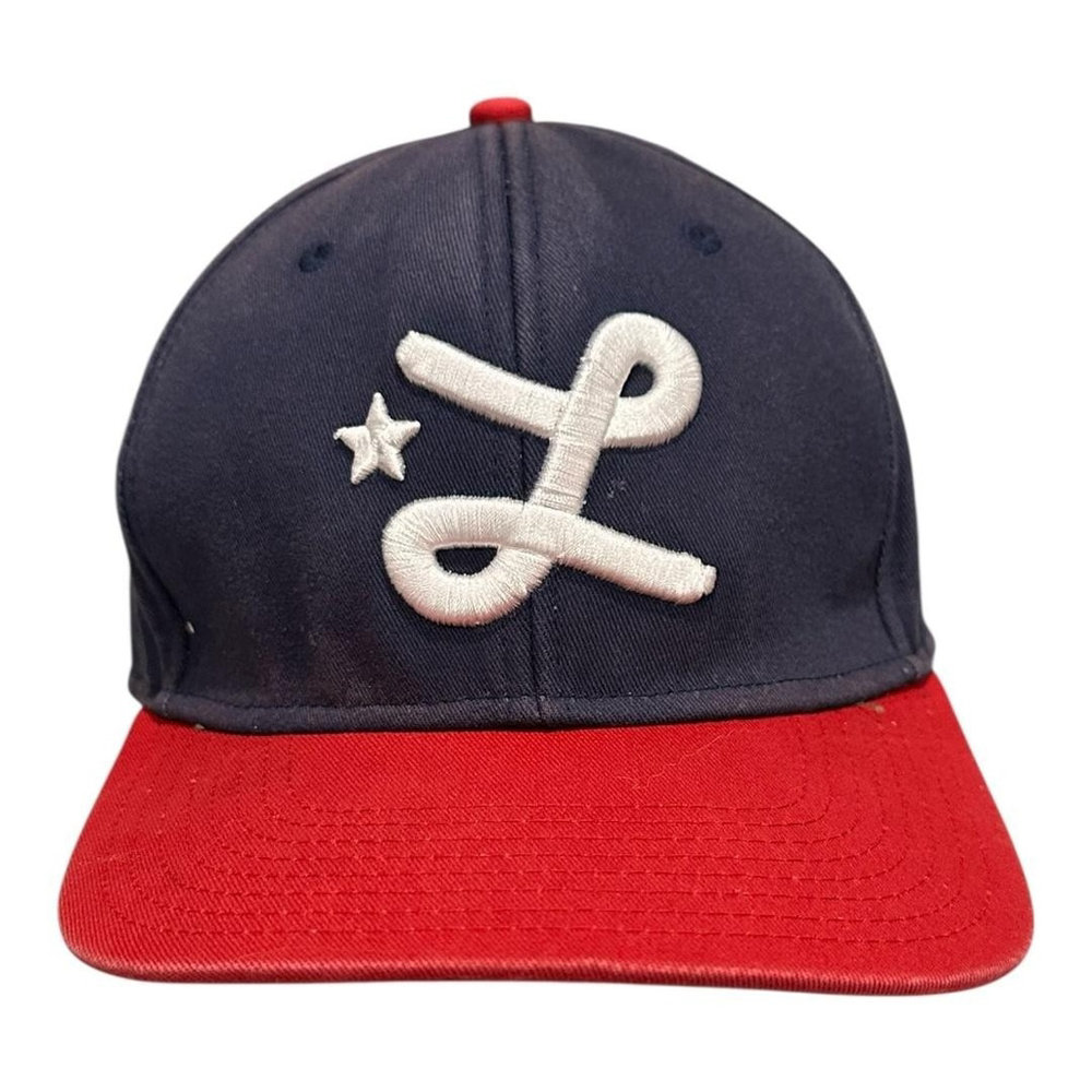 LRG Hat Cap Snap Back One Size Navy Blue Red Script L Star Baseball Mens